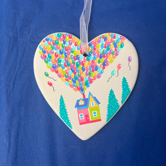 Ceramic Hand Painted Balloon House Heart Christmas Decoration